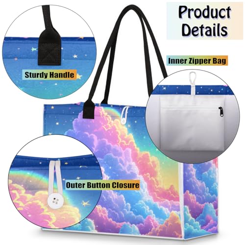 Colored Cloud Sun Tote Bag for Women Large Beach Bag Reusable Tote Bags for Work Travel Beach Shopping4