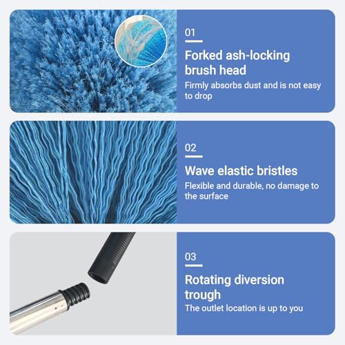 Image of 12Ft Cobweb Duster with Extension Pole, Spider Web Brush with Pole Extended Brush for Outdoor Indoor Cleaning