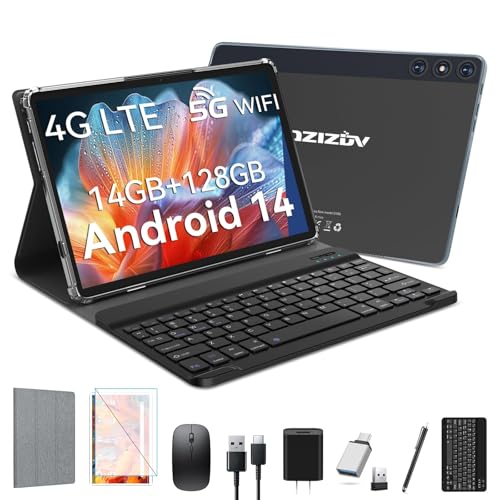 Image of Android 14 10 inch 2-in-1 Tablet with Keyboard /Case, 14GB RAM, 128GB ROM (TF 1TB), Octa-Core, Incell Display, 5G WiFi+4G LTE, 8000mAh, GPS, Gray