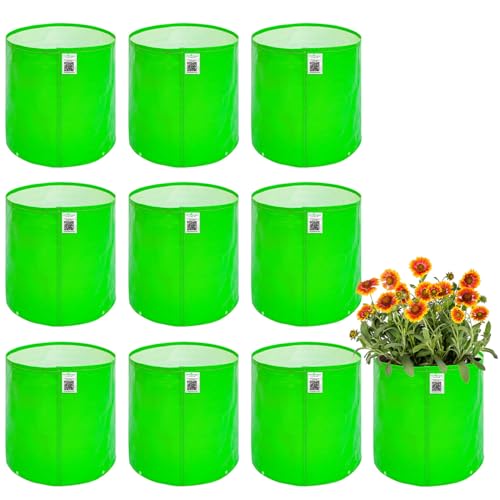 Image of Anandi Green's Premium HDPE Uv Protected 220 GSM Round Shaped Green Colour Plants Grow Bags Suitable for Terrace and Vegetable Gardening (Pack of 10, 6X6 INCH)