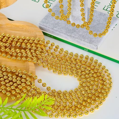 Image of 144PCS Mardi Gras Beads, Gold Bead Necklace Christmas Stuff, 33 inch Mardi Gras Beads Necklace Costume Bulk, Festival Parade Throw Accessories for Christmas Mardi Gras Wedding Birthday Party Supplies