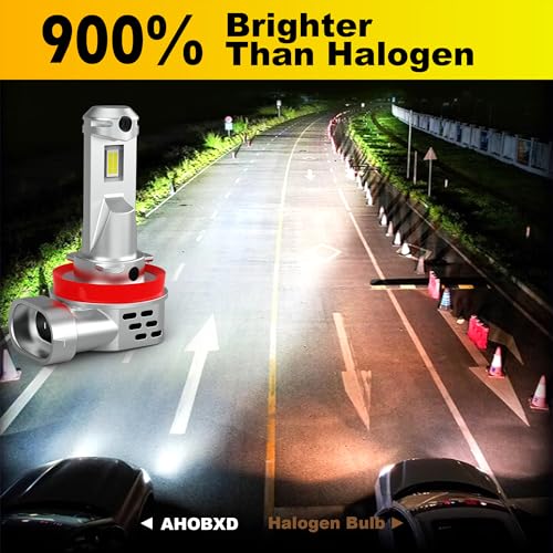 Image of AHOBXD H11 LED Bulbs, H8 H9 H16 Bulbs Upgraded 900% Brightness Super Bright with Fan Cooling 60000LM 1:1 Halogen Mini Size 80000Hrs Lifespans Fog Lights Pack of 2