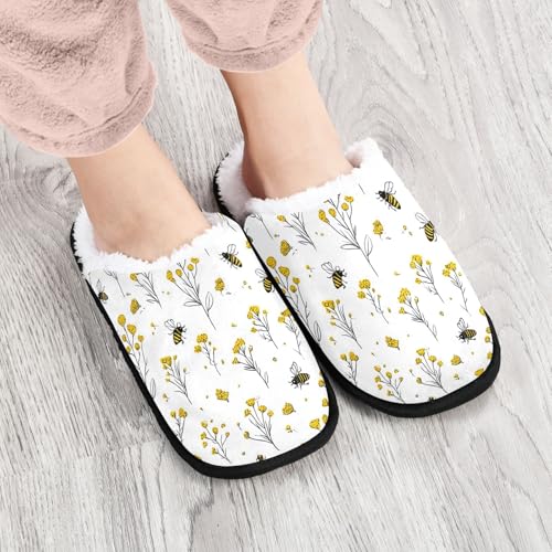 Yellow Flowered Bee Slippers For Women Men Soft Memory Foam Non-Slip Animal Winter Indoor House Shoes Travel Slipper4