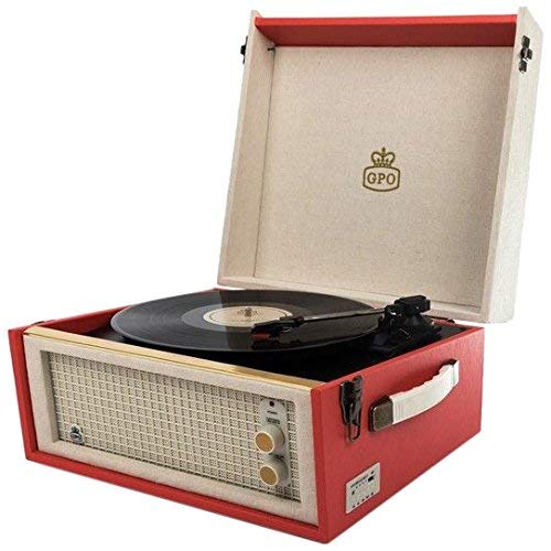 GPO Bermuda Record Player with Removable Legs Classic Retro-Style Vinyl Turntable with MP3, USB, Built-In Speaker -Red