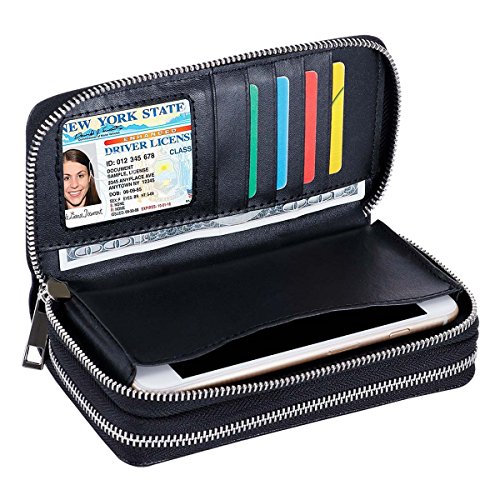 Image of XEYOU Double Zipper Long Clutch Wallet Cellphone Wallet for Women with Removable Wristlet Strap for Credit Card, Cash, Coin, Bill