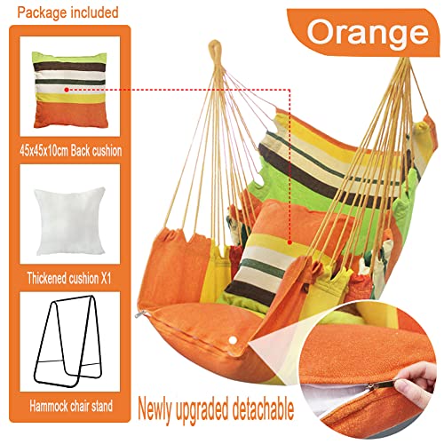 Hammock Chair With Stand,Hammock Chair Stand With Swing Chair Included,Heavy-Duty Hammock With Stand Included, Max 450 Lbs Swing Stand For Indoor Outdoor Patio Yard(Orange) Patented #TOP5