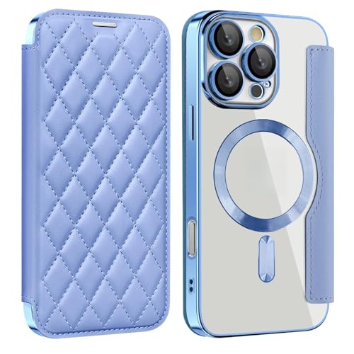 Coque iPhone 16 Pro Max transparente avec porte-carte bleu clair matelassé