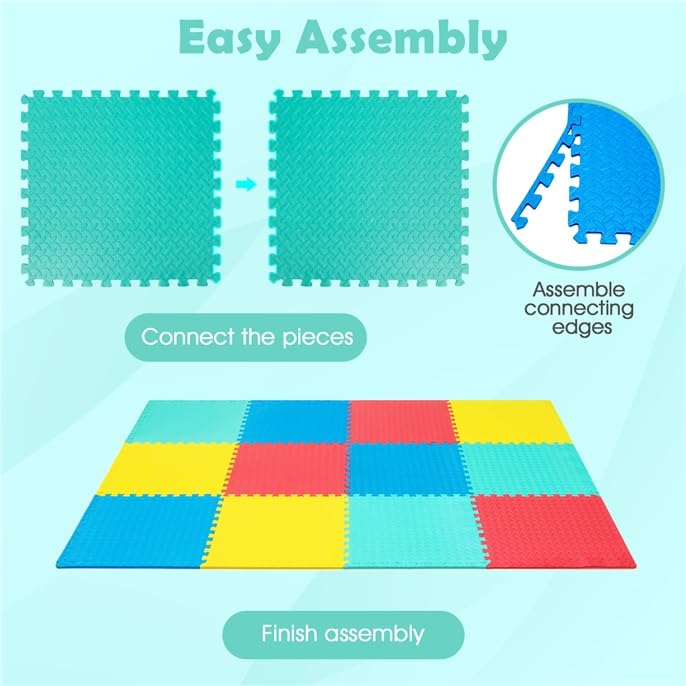 ReunionG 12 piezas Tapetes de Piso de Goma EVA, Tapetes de Ejercicio Encajables con Borde, Antideslizantes, Puzzle Suaves de 0.5 pulgada para Gimnasio en Casa, Yoga y Pilates, Multicolor miniatura 2