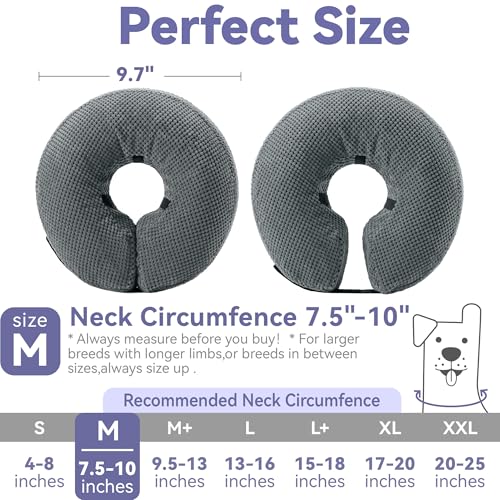 Image of Loflaze Soft Inflatable Dog Cone Collar Alternative After Surgery - Dog Neck Donut E Collar for Large Medium Small Dogs Cats Post Surgery - Recovery Collar to Stop Licking - Grey,M (Pack of 2)