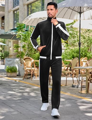 Vssjavun Men's 2 Piece Tracksuit Velour Track Suits Casual Sweatsuits Full Zip Velvet Jogging Suit Sets2