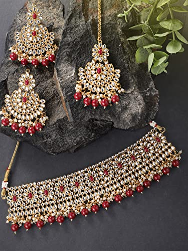 Image of Peora Crystal Faux Pearl Necklace & Jewellery Set Gift for Women