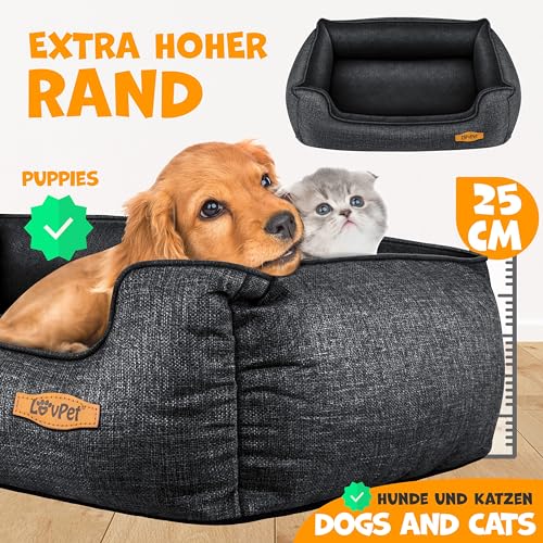 Lovpet® Hundebett Hundekissen Hundekorb Chiller, Inkl. Napf + 3X Kauknochen, Hundesofa Kissen für Kleine, Mittelgroße & Große Hunde, Bezug abnehmbar und waschbar, L 90 x 75 x 25 cm Anthrazit
