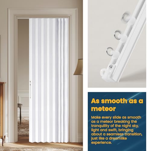 Image of AJAZZ 100% Blackout Magnetic Door Curtain Patio Door Curtain Invisible Folding Door for Bedroom Living Room Accordion Doorway Curtain Sets Included Tracks (1Panel, 43W x 80 L, White)