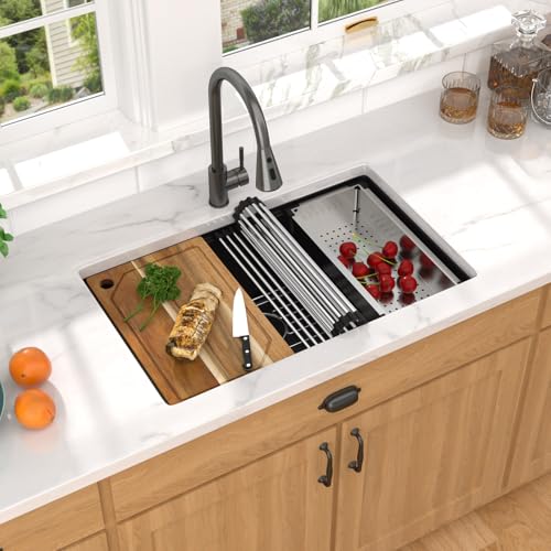 Talllor 30 Granite Composite Kitchen Sink - 30'x19' Matte Black Undermount Workstation Granite Kitchen Sink, Classic Quartz Single Bowl Sinks For Kitchen #TLGU-102
