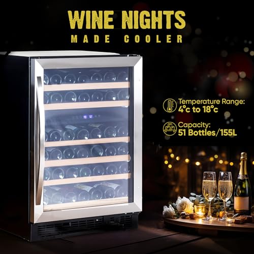 Image of ROCKWELL 51 Bottle Wine Cooler, 155L Freestanding Refrigerator, Digital Temperature Control Fridge for Red, White, Champagne, or Sparkling Bottle (RWND51)