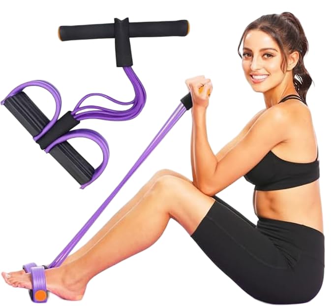 Pull Reducer Training Bands 4 Tubes Body Trimmer Pedal Exerciser Yoga Crossfit Exercise, Arm Exercise, Tummy Body Building Training for Men and Women - Natural Rubber (Multicolor)-image-34