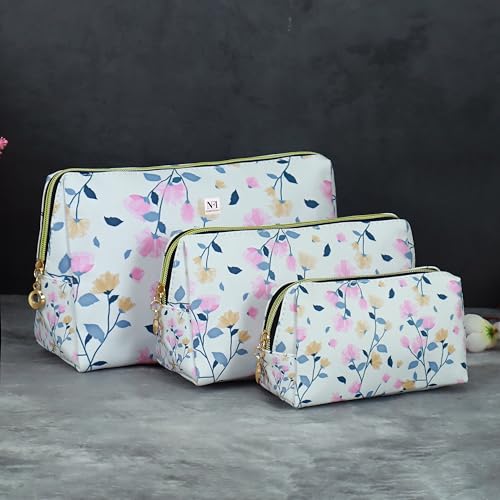 Image of NFI essentials Makeup Pouch Set of 3 Piece, Stylish Pouches for Makeup Accessories, Travel Pouch for Women, Cosmetic Pouch, Vanity Case, Jewellery Pouch, Toiletry Make up Bag