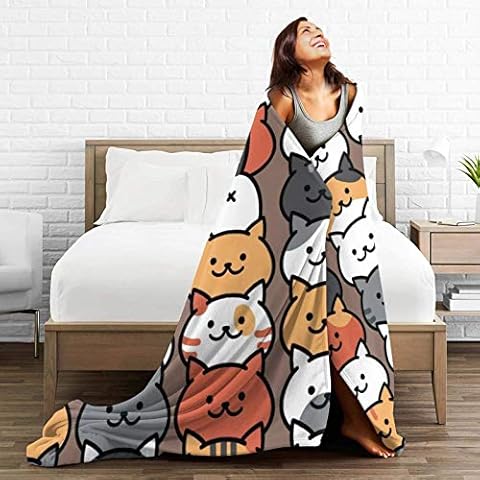 Adorable Cartoon Cat Throw Blanket Digital Printed Ultra-Soft Micro Fleece Blanket Four Premium Airplane Soft Microfleece Travel Blanket 60"X50" Cover