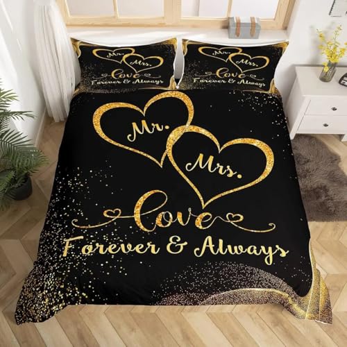 Parure de lit 200x200 imprimé mots romantiques, le cadeau de mariage idéal - 2