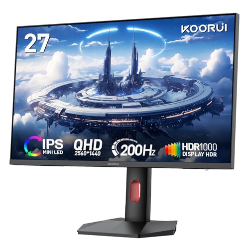 Image of KOORUI Monitor, 27 inch Mini-LED IPS Panel 200Hz Gaming Monitor,1440P PiP /PBP Computer Screen, 1ms HDR 1000 Display, 97% DCI-P3, Height Adjustable, HDMI /DisplayPort, S2721PM