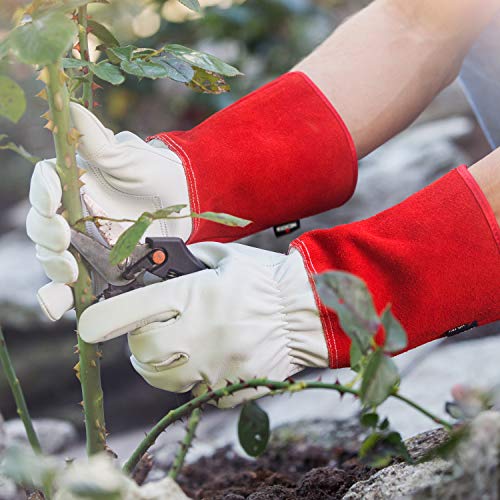 image for NoCry Long Leather Gardening Gloves - Near Puncture Proof with Extra L