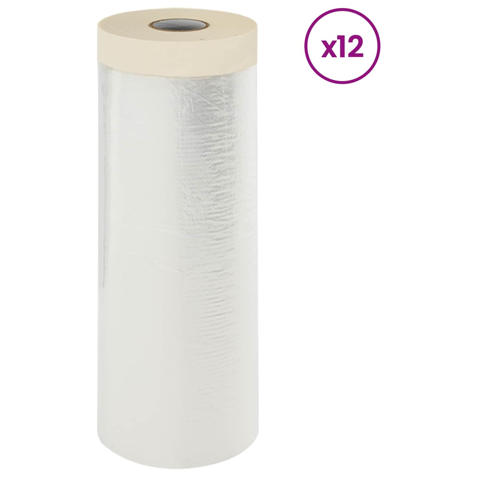 Abdeckfolie mit Klebeband 12er Set, 210 x 2000 cm, Selbstklebende Malerfolie für Renovierung, Schutzfolie für Möbel und Böden, Transparente Abdeckplane für Innenbereich