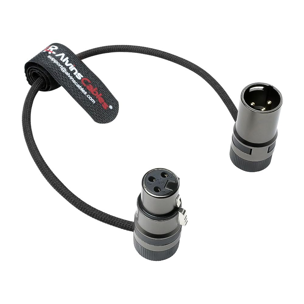 Alvin's Cables Cable XLR giratorio de perfil bajo macho de 3 pines macho a hembra flexible, reforzado con aramida para Sony | Canon | Blackmagic Pro Cameras & Studio Audio (Black)