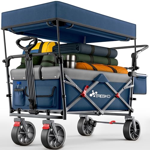 TRESKO® Carro Plegable con Techo, Compartimento de refrigeración y Ruedas Laterales, Carro de Mano máx. soporta hasta 150 kg, Carro de Transporte con neumáticos de Goma Maciza, Frenos