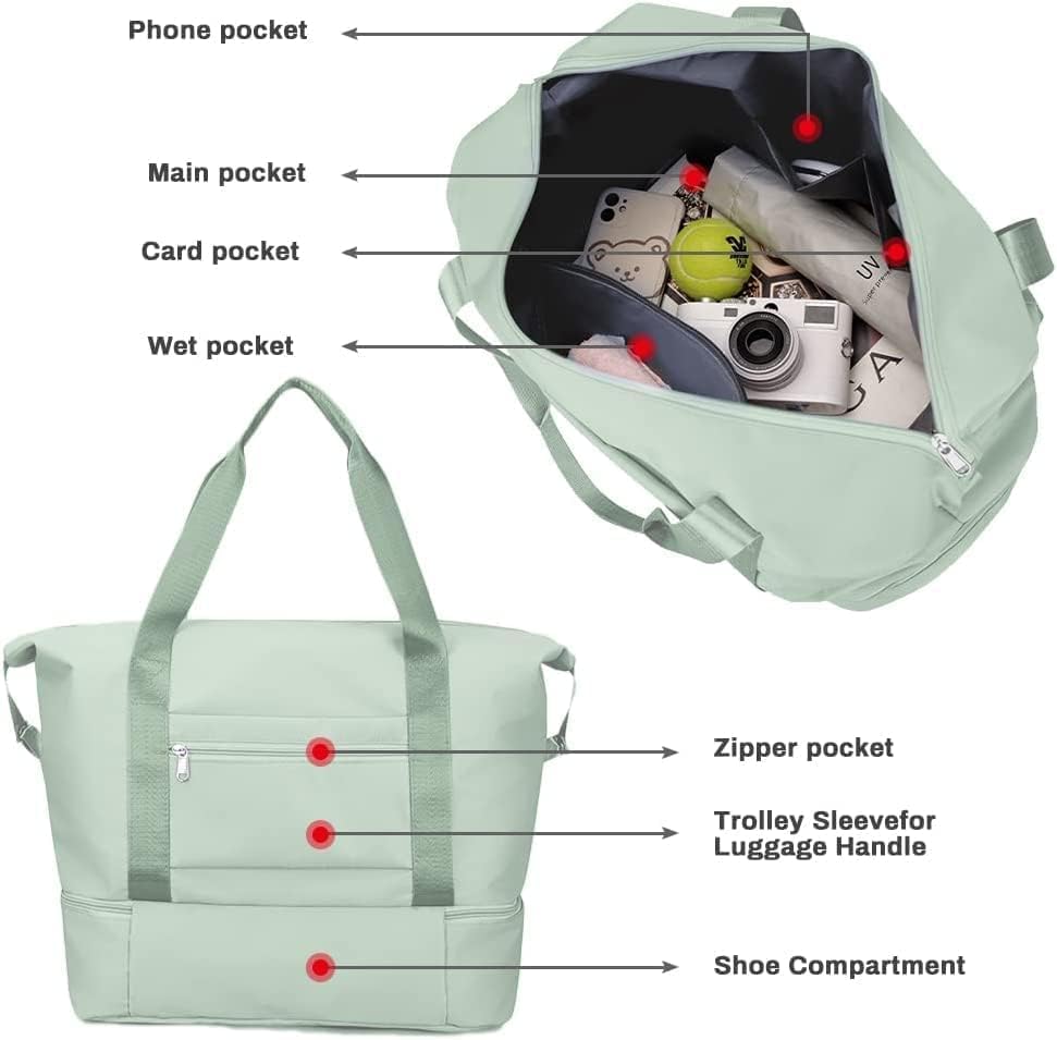 Image of Nylon Duffle Bag for Travelling |Waterproof and Large Travel Bag for Women's Luggage | Expandable & Multipurpose Large Capacity Weekender Carry Bag (Green)