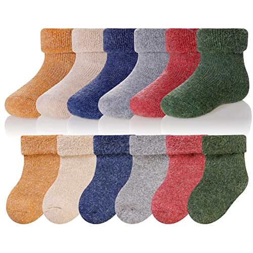 Image of Eocom 6 Pairs Baby Boys Girls Wool Socks Infant Toddlers Kids Unisex Winter Thick Soft Warm Thermal Crew Socks