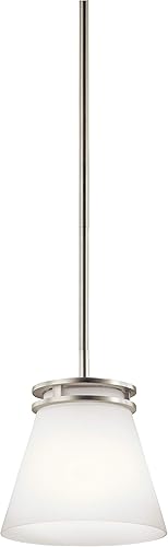 Kichler Hendrik 1687NI - Colgante pequeño de cocina de 8.75 pulgadas de níquel cepillado, 1 lámpara moderna con cristal de ópalo satinado grabado,