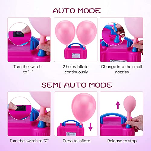 Image of Electric Air Balloon Pump with 2 Tiebackers, 600W Double Nozzle Electric Balloon Inflator, Automatic and Semi-Automatic Mode, for Party Decoration, Birthday, Weddings and Festivals
