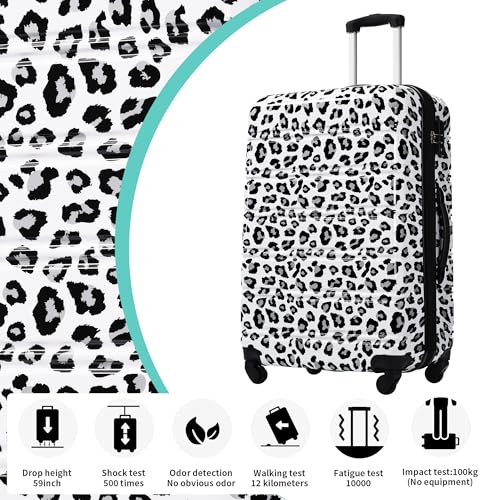 Hardshell Luggage Sets 3 pcs Spinner Suitcase with TSA Lock Lightweight-20+24"+28" Luggages （Black+White Leopard）2