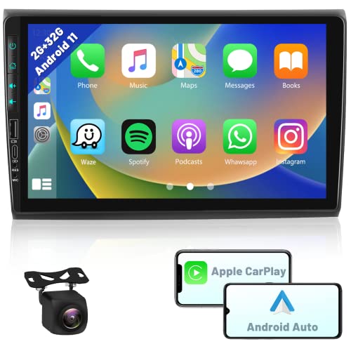 Hikity 9'' Android 11 Autoradio pour Fiat Bravo 2008-2013 avec Carplay sans Fil Android Auto Mirror Link 2+32GB Autoradio Bluetooth 2 Din avec GPS WiFi HiFi EQ USB RDS FM Radio + Caméra de Recul