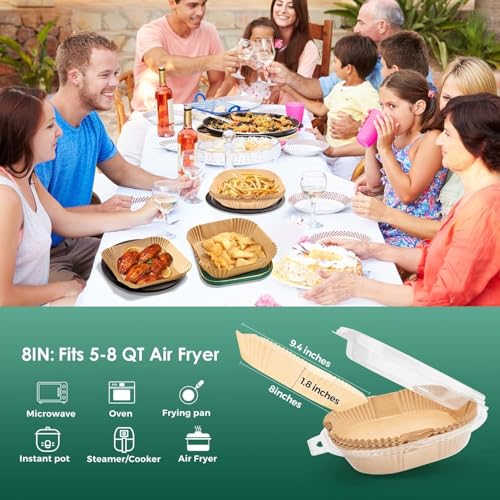 Image of 125Pcs Air Fryer Paper Liners, 6.5 inch Square Air Fryer Liners Disposable, Heavy-Duty Parchment Paper for 3-5 QT Airfryer Basket, Non-Stick & Grease-Proof Baking Liner for Oven Pan