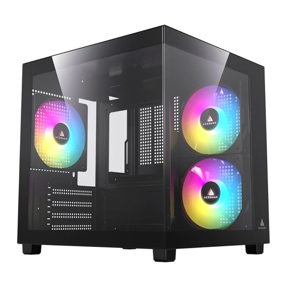 Acegeek Ori Rainbow Gaming Case, internal view showing motherboard tray and fan