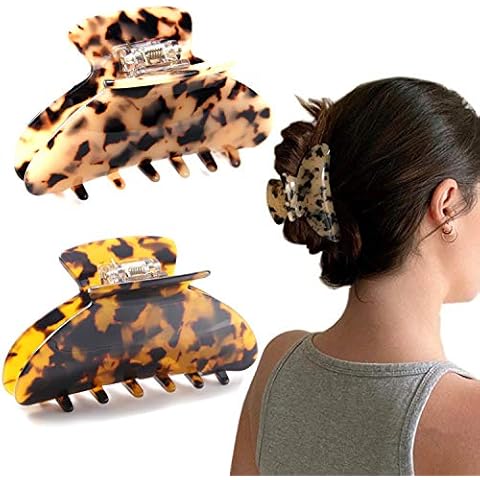 2PCS Large Hair Claw Clips Tortoise Shell Celluloid Hair Clamps French Design Strong Hold Non Slip Grip Jaw Clip for Women Cover