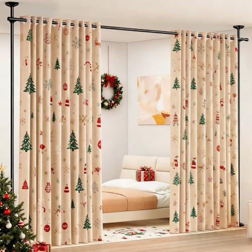 SUNALLY Room Divider Curtain Rod, No Drilling Room Separator for Space Partition Adjustable 4-10ft(H) 28-70inch(W) Heavy Duty Temporary Wall Divider Floor to Ceiling Tension Rod, Black