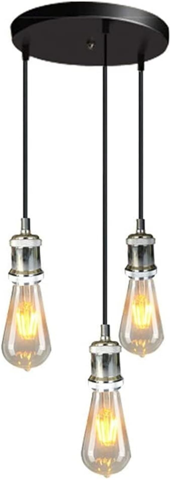 KHUKHU 3 Light Retro Industrial Chandelier Kit E27 Easy Chandelier Retro Farmhouse Chandelier Dining Room Hallway Kitchen Island Porch Living Room Adjustable Light Fixture(Chromium Color)