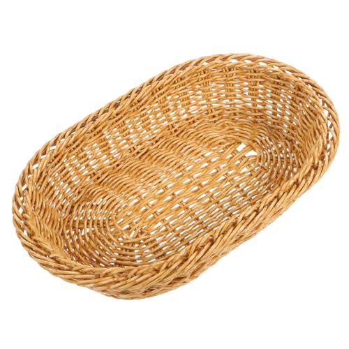 Holibanna Cesta de pan de frutas cesta para servir comida cuenco para servir pan cesta de mimbre tejida a mano cesta de verduras de mimbre Cesta de merienda el plastico Khaki Reutilizable