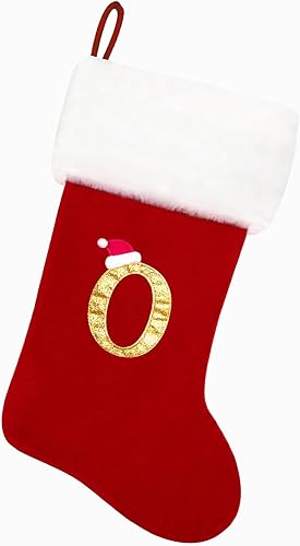 Miniatura 1 de Medias de Navidad con monograma de terciopelo rojo de 20 pulgadas con puño de felpa blanca súper suave, medias de Navidad bordadas personalizadas