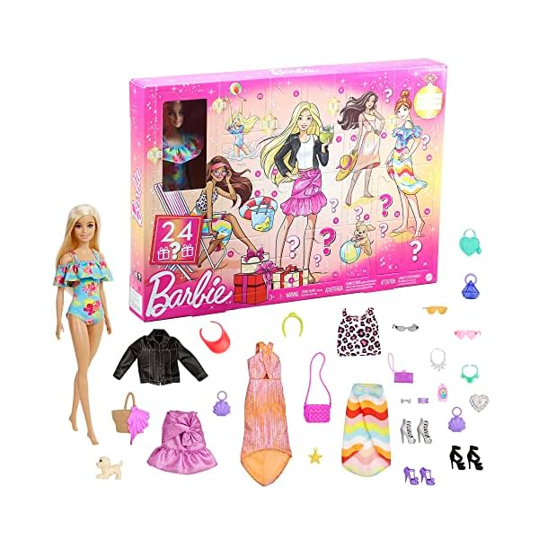 Barbie GXD64 Calendrier de l'Avent avec 24 surprises et 1 poupée Cadeau de saison pour enfants de 3 à 7 ans 51C+YTQJqhL. SS600