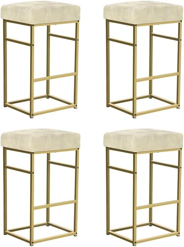 Miniatura 19 de GIA Taburete cuadrado de metal sin respaldo de 30 pulgadas con cojín de terciopelo marrón, negro, juego de 4