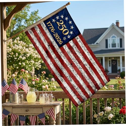 Bandera americana de 250 aniversario con soporte para decorar tu jardín o fachada este año 4