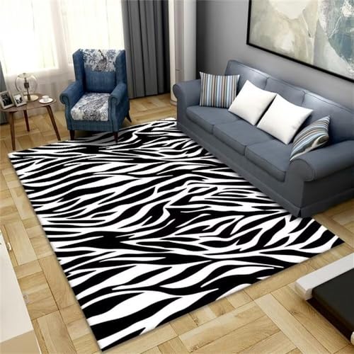 Tapis pour chambre de garçon motif zébré noir et blanc doux et résistant aux jeux