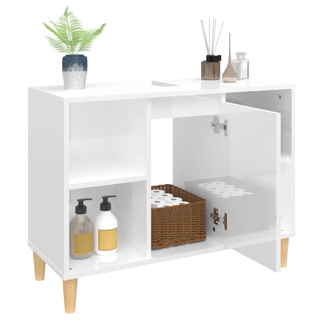 Tomostar Meuble sous Lavabo, Meuble de Rangement Salle de Bain sous Vasque Armoire Évier Blanc Brillant 80x33x60 cm Bois d'ingénierie