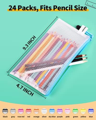 smarpau 24pcs pencil pouches bulk 9334 x 4734mesh zipper pouch pencil case 12 colors waterproof small zipper pouches for travel cosmetics office organization