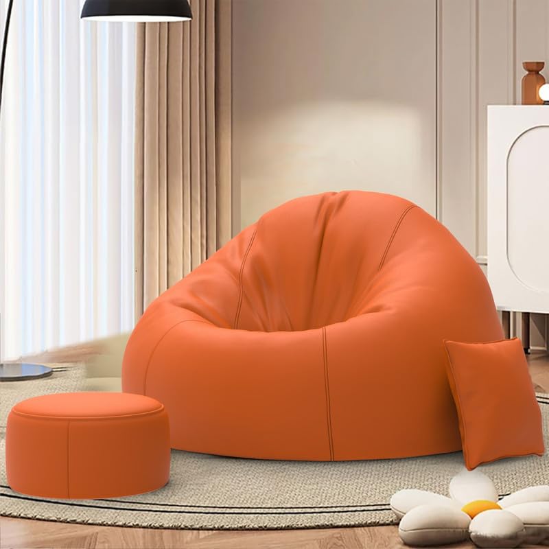 Image of Biggie Bean Bag with Beans Filled 6XL Comfort Edge Bean Sofa-Built for Superior Relaxation-Styled for Elegance with Free Cushion & Footrest (Matching Color : Leatherette Orange)