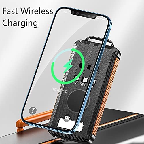 Cargador Solar 10000/20000mAh Banco de energía Solar portátil Cargador inalámbrico Incorporado de 3 Cables con Linterna LED Batería Externa Cargador de teléfono Solar Impermeable para Viaje