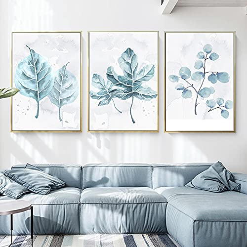 Toile art mural peinture décoration salon | Triptyque haut de gamme aquarelle bleu 50x70cm